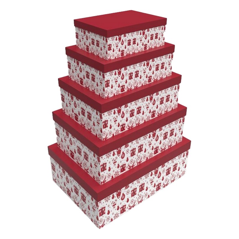 Jeu de Caisses de Rangement Empilables DKD Home Decor 5 Pièces Rouge Blanc Renne Carton (50 x 35 x 25 cm) - Acheter à 39,77 € se