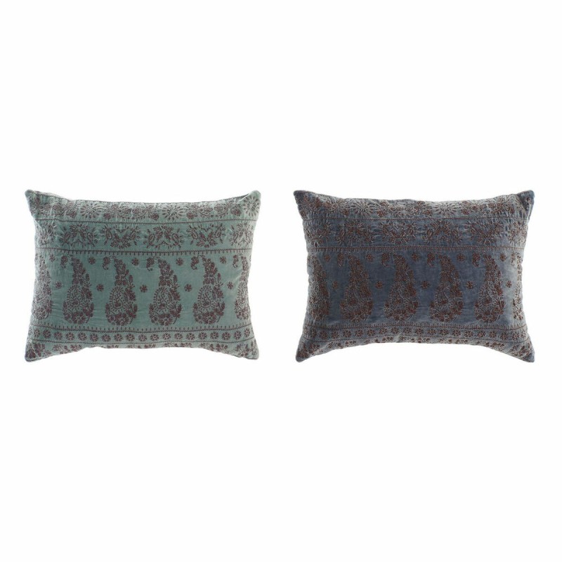 Coussin DKD Home Decor Bleu Polyester Coton Aluminium Vert Arabe (50 x 10 x 35 cm) (2 Unités) - Acheter à 34,57 € seulement chez