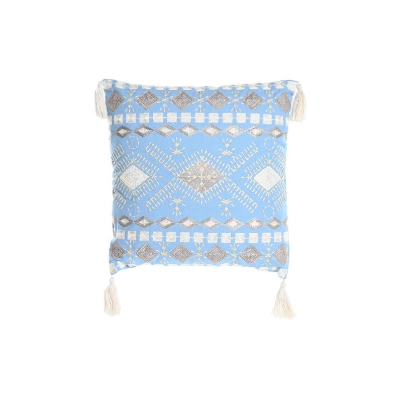 Coussin DKD Home Decor Bleu Polyester Coton Aluminium Blanc (40 x 15 x 40 cm) - Acheter à 20,36 € seulement chez Collector's Bou