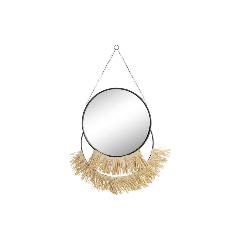 Miroir mural DKD Home Decor Naturel Noir Doré Métal Fibre Frange (55 x 2,5 x 83 cm) - Acheter à 51,58 € seulement chez Collector