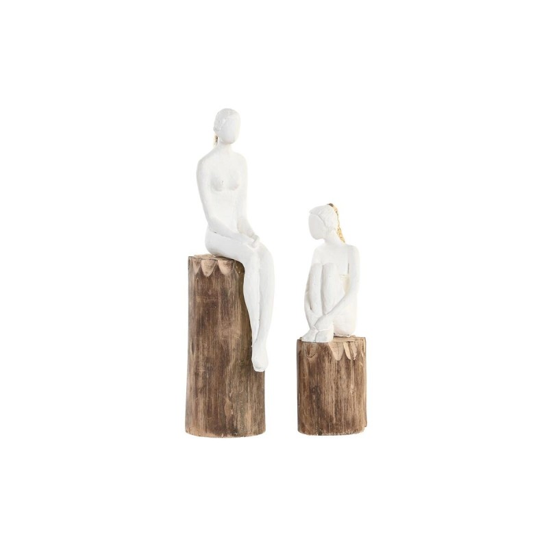 Figurine Décorative DKD Home Decor Femme Marron Blanc Résine Bois de manguier Urbaine (2 Unités) - Acheter à 59,80 € seulement c