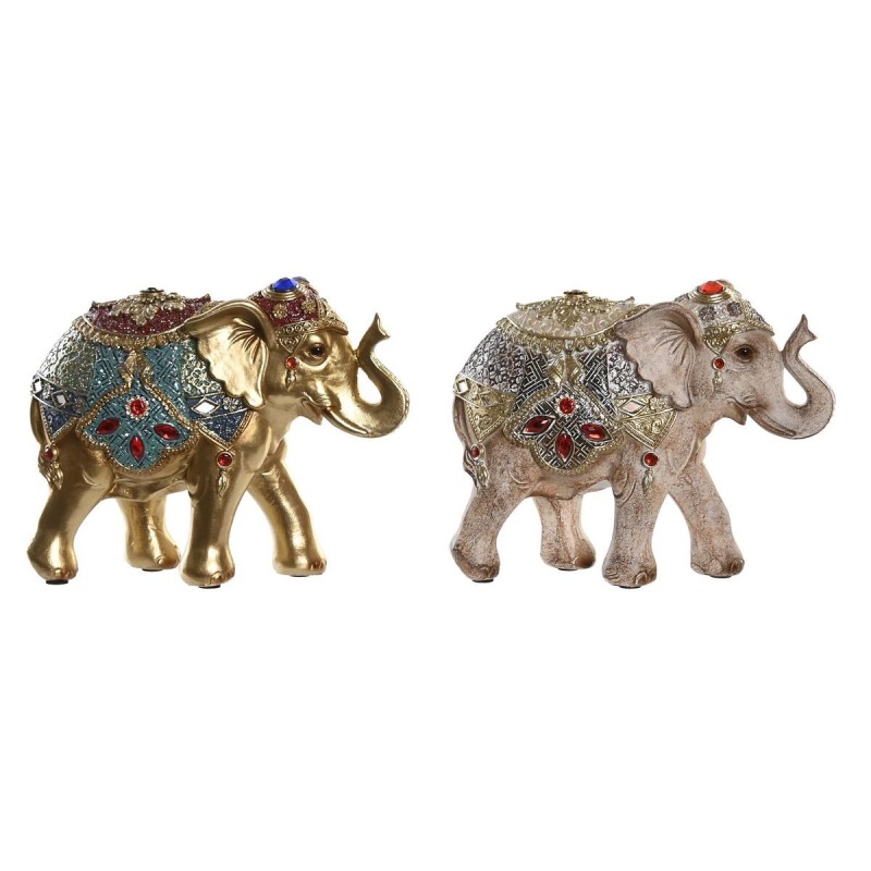 Figurine Décorative DKD Home Decor Eléphant Beige Doré Résine Colonial (18 x 7 x 14 cm) (2 Unités) - Acheter à 29,93 € seulement