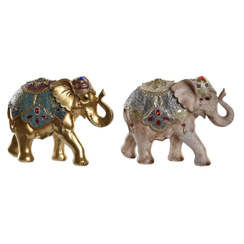 Figurine Décorative DKD Home Decor Eléphant Beige Doré Résine Colonial (24 x 9 x 19 cm) (2 Unités) - Acheter à 50,16 € seulement