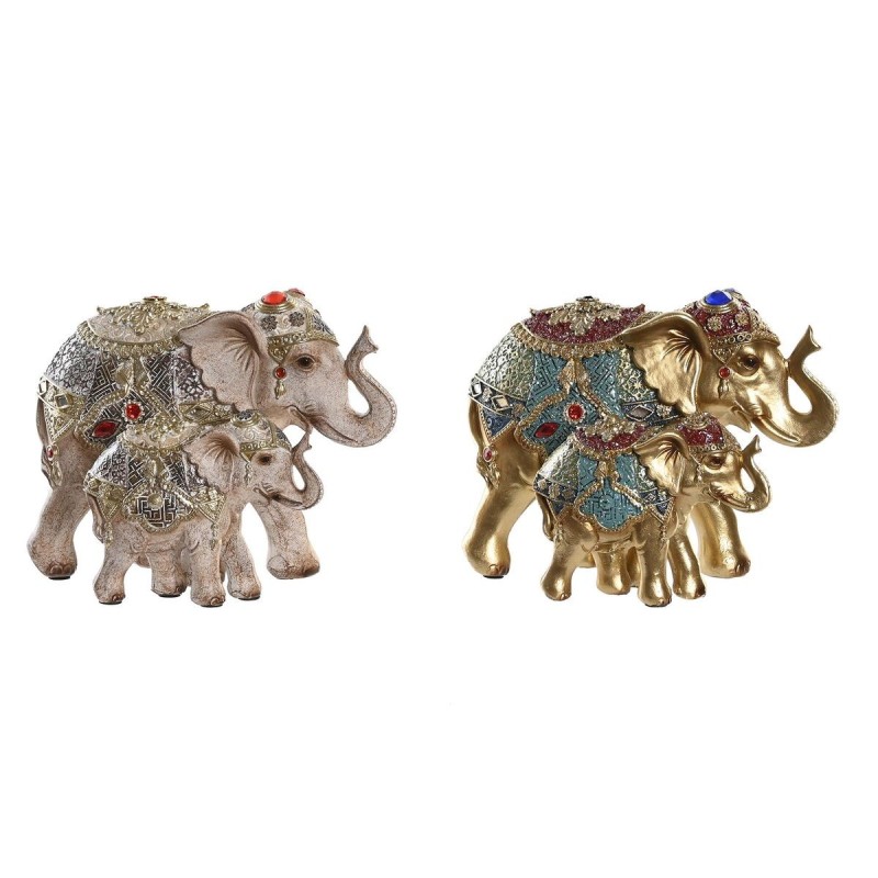 Figurine Décorative DKD Home Decor Eléphant Beige Doré Résine Colonial (18 x 11 x 14 cm) (2 Unités) - Acheter à 39,23 € seulemen