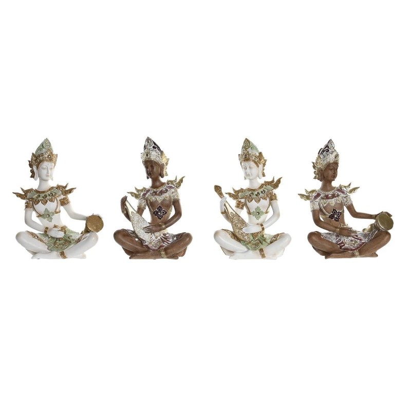 Figurine Décorative DKD Home Decor Marron Buda Blanc Résine Oriental (18 x 12 x 27,5 cm) (4 Unités) - Acheter à 90,79 € seulemen