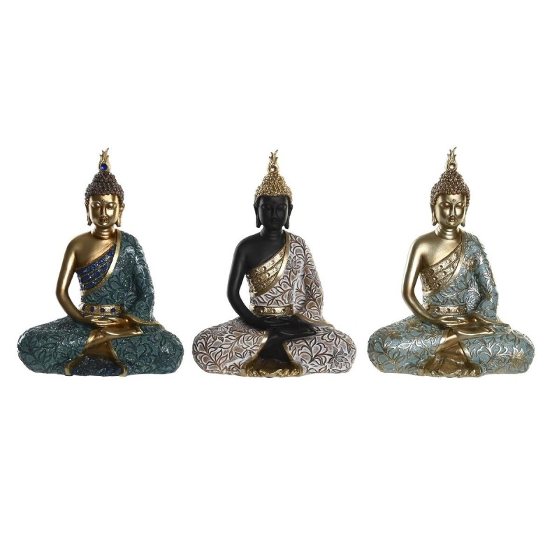 Figurine Décorative DKD Home Decor Noir Buda Turquoise Vert Résine Oriental (20 x 11 x 27 cm) (3 Unités) - Acheter à 68,26 € seu