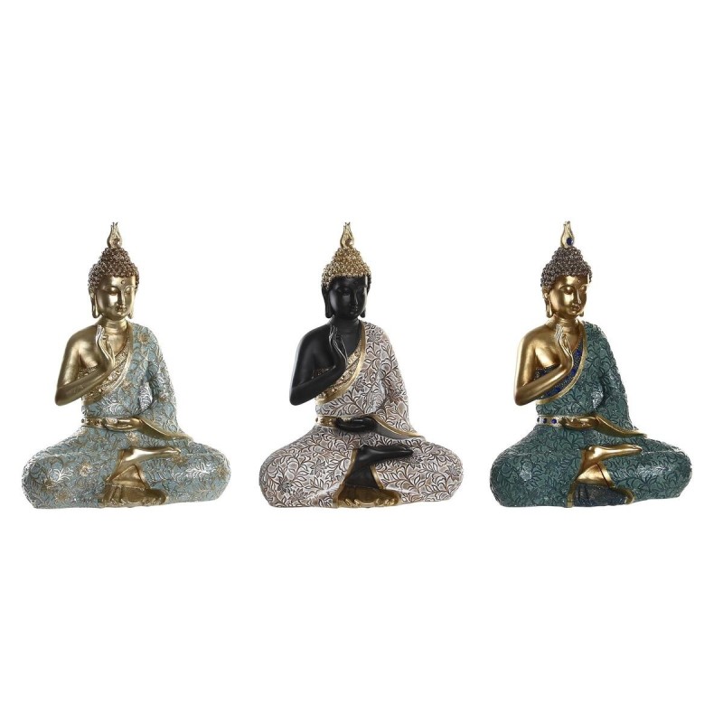 Figurine Décorative DKD Home Decor Noir Buda Turquoise Vert Résine Oriental (30 x 17 x 40 cm) (3 Unités) - Acheter à 141,10 € se