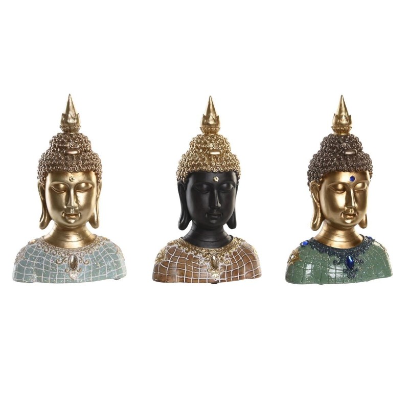 Figurine Décorative DKD Home Decor Noir Buda Turquoise Vert Résine Oriental (16 x 10 x 26 cm) (3 Unités) - Acheter à 60,61 € seu