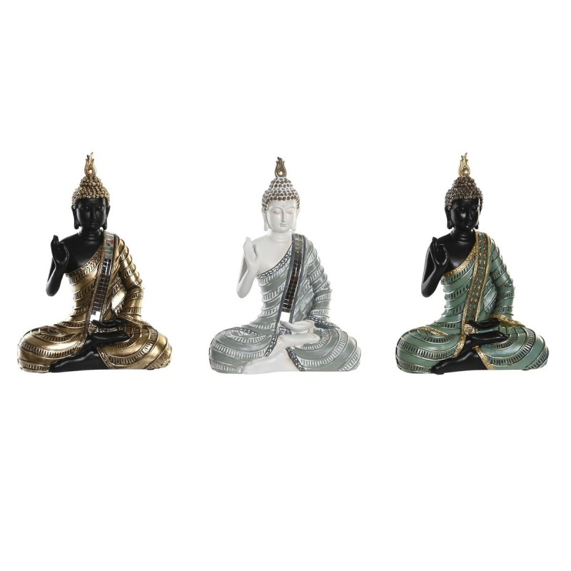 Figurine Décorative DKD Home Decor Bleu Doré Buda Vert Résine Oriental (19 x 10 x 26,5 cm) (3 Unités) - Acheter à 63,38 € seulem