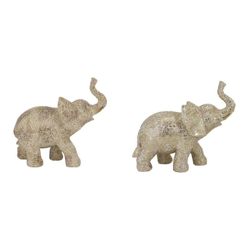 Figurine Décorative DKD Home Decor Eléphant Beige Doré Résine Colonial (22,7 x 11 x 20,8 cm) (2 Unités) - Acheter à 39,36 € seul