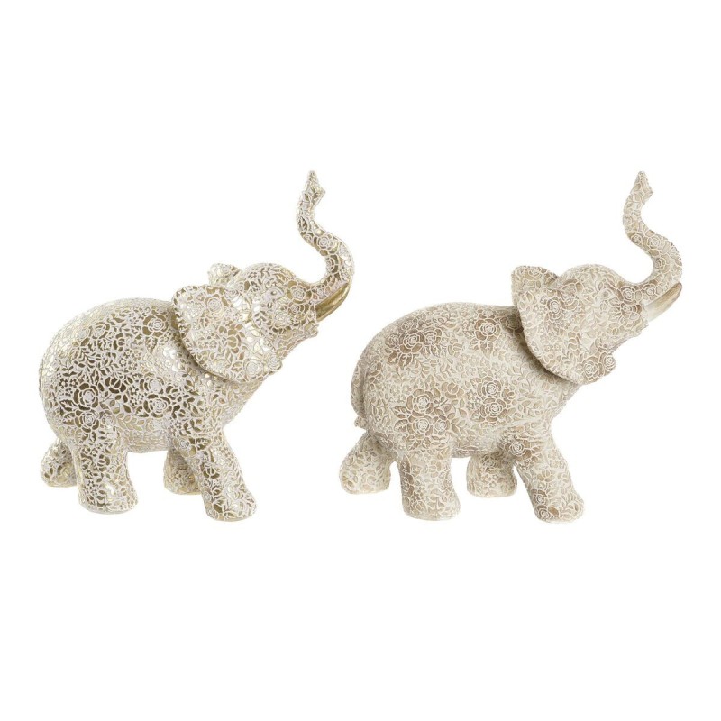 Figurine Décorative DKD Home Decor Eléphant Beige Doré Résine Colonial (25 x 11,8 x 25 cm) (2 Unités) - Acheter à 50,53 € seulem