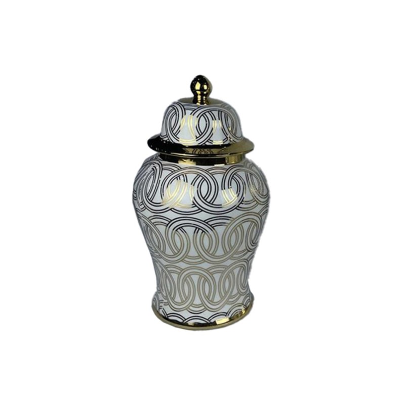 Potiche DKD Home Decor Porcelaine Doré Blanc Oriental (22 x 22 x 42 cm) - Acheter à 75,48 € seulement chez Collector's Boutique