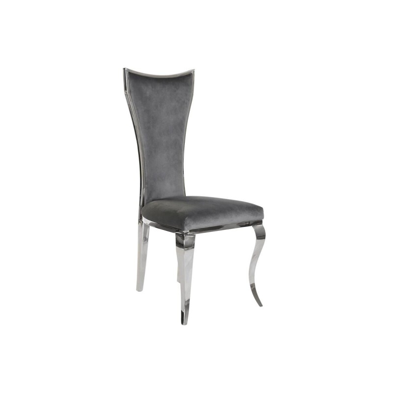 Chaise de Salle à Manger DKD Home Decor Argenté Gris Polyester Velours Acier (48 x 51 x 110 cm) - Acheter à 211,30 € seulement c