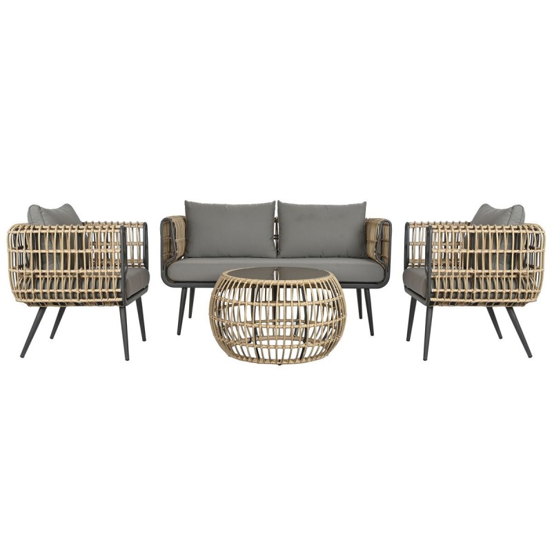 Ensemble Table avec 3 Sièges DKD Home Decor Marron rotin synthétique Aluminium (144 x 67 x 74 cm) - Acheter à 1 766,38 € seuleme