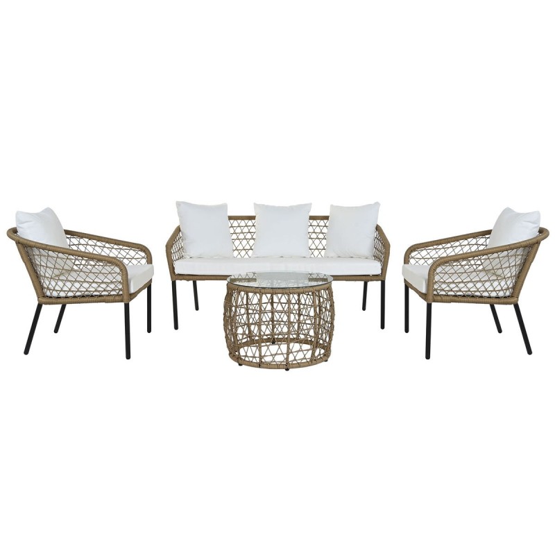 Ensemble Table avec 3 Sièges DKD Home Decor Blanc rotin synthétique Acier (137 x 73,5 x 66,5 cm) - Acheter à 749,88 € seulement 