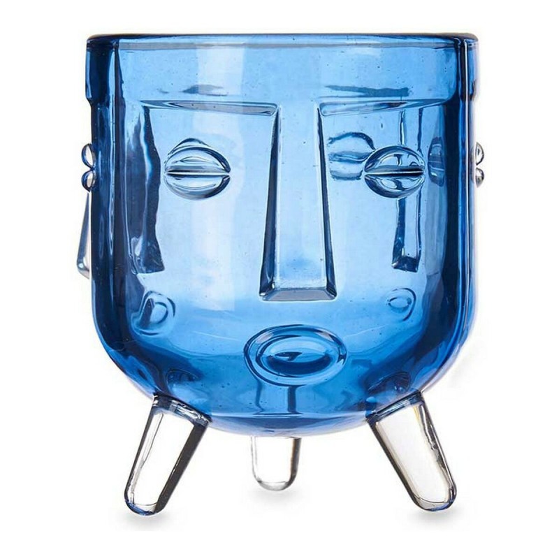 Bougeoir Visage Verre Bleu (7,8 x 8,8 x 7,8 cm) - Acheter à 2,83 € seulement chez Collector's Boutique