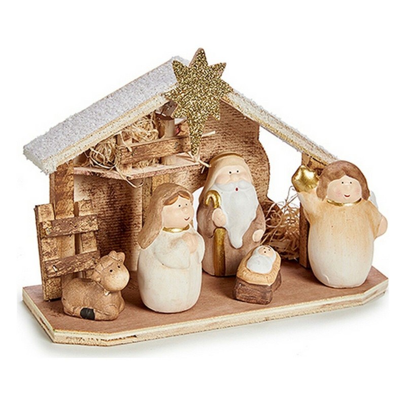 Crèche de Noël Doré Lumière LED Céramique Bois Marron Blanc (8,5 x 16 x 22,5 cm) - Acheter à 10,02 € seulement chez Collector's 