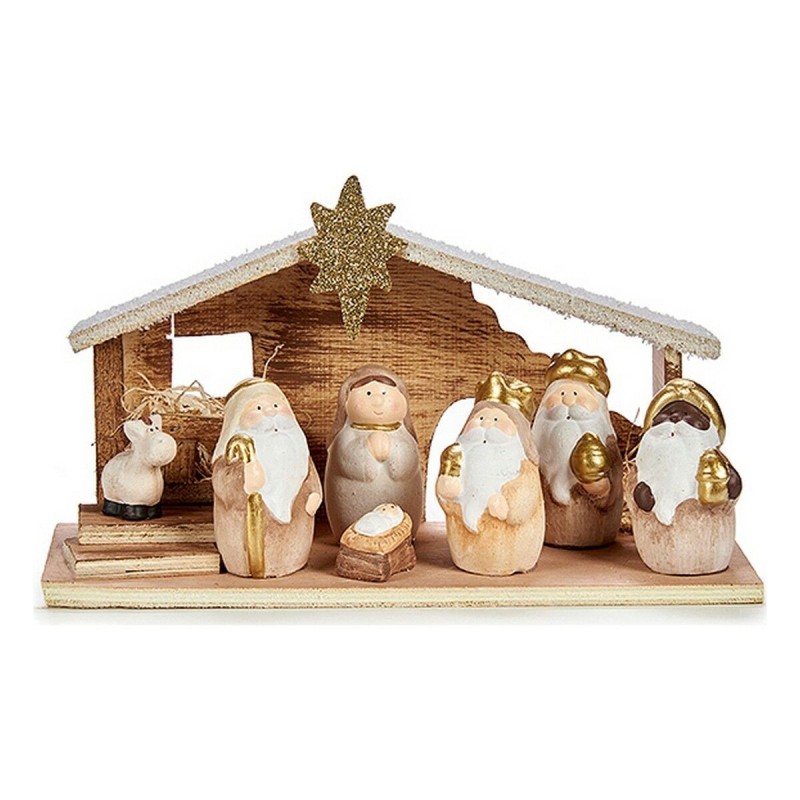 Crèche de Noël Lumière LED Céramique Bois Marron Blanc (11,5 x 16,5 x 29,5 cm) - Acheter à 15,78 € seulement chez Collector's Bo