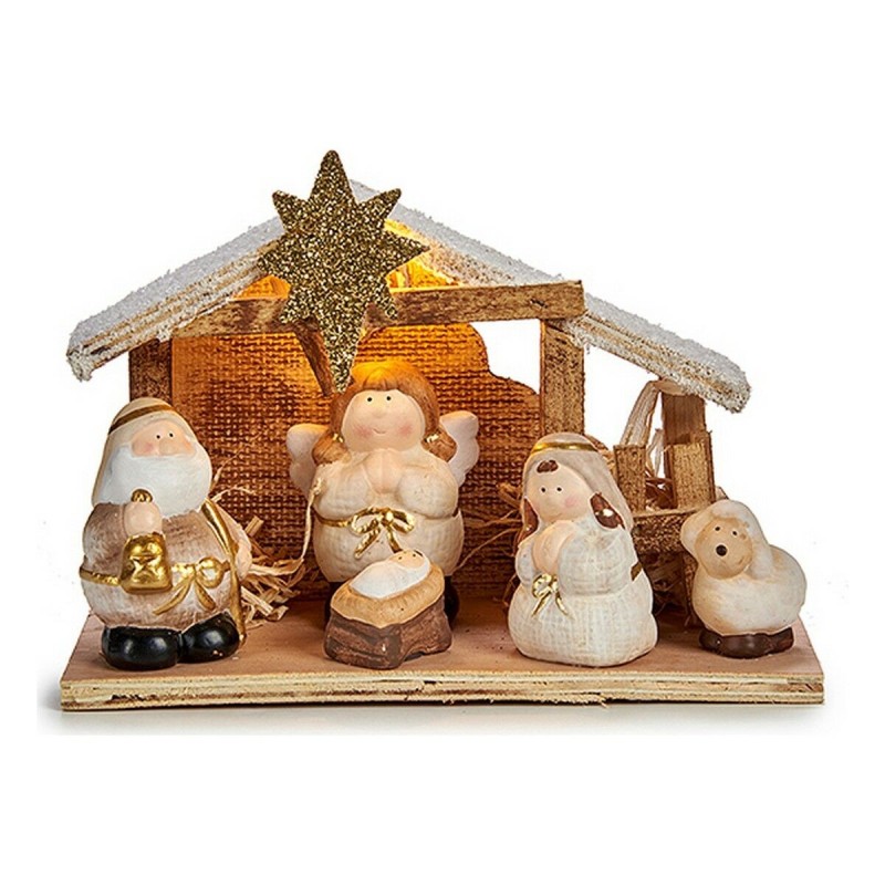 Crèche de Noël Lumière LED Céramique Doré Bois Marron Blanc (21,5 x 15,5 x 8,5 cm) - Acheter à 12,53 € seulement chez Collector'