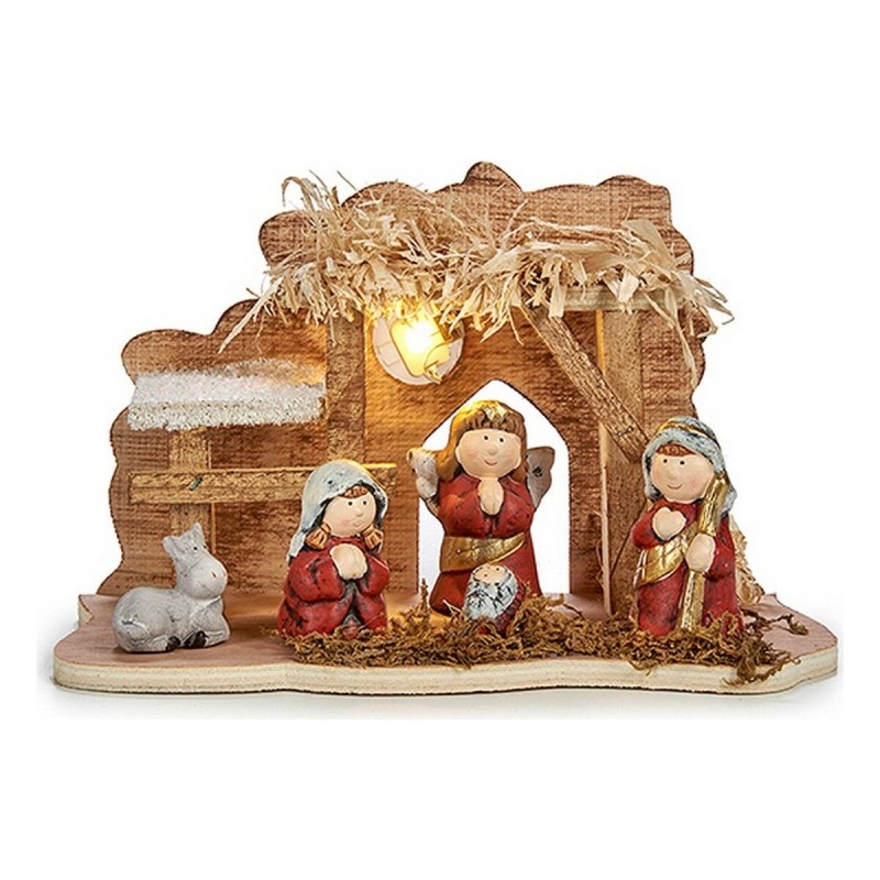 Crèche de Noël Lumière LED Céramique Rouge Gris Bois Marron (24,5 x 14,5 x 9,5 cm) - Acheter à 10,02 € seulement chez Collector'