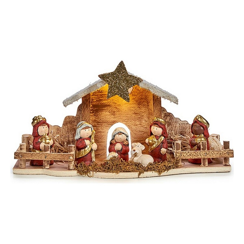 Crèche de Noël Lumière LED Céramique Rouge Bois Marron Blanc (33 x 16 x 10,5 cm) - Acheter à 19,73 € seulement chez Collector's 