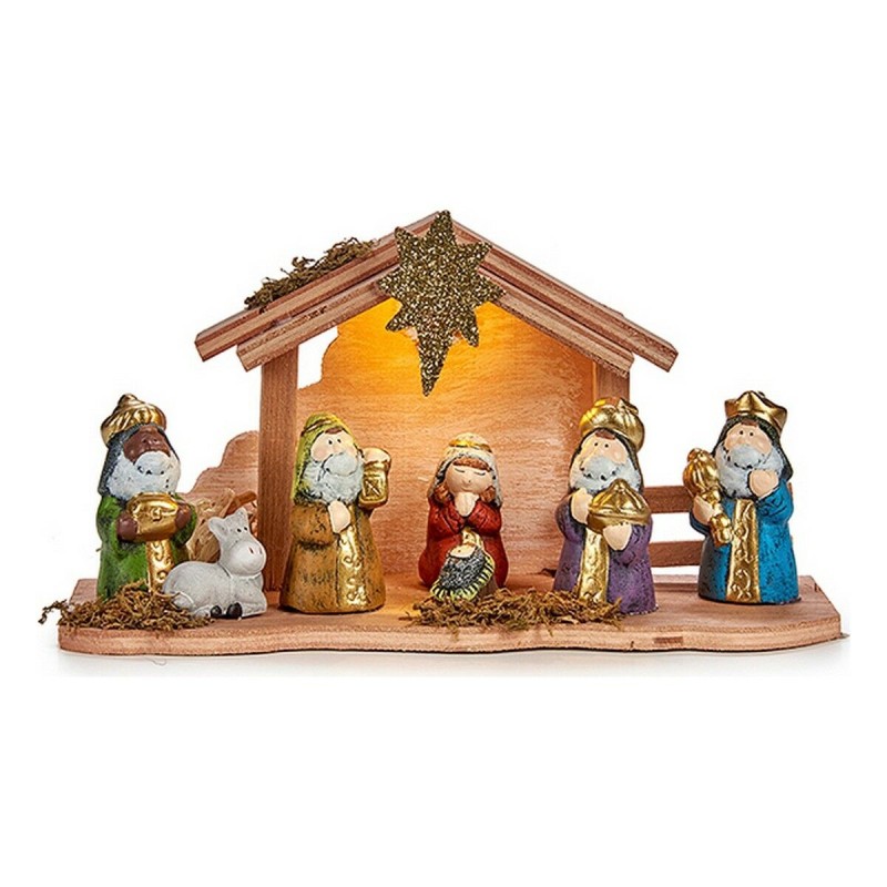 Crèche de Noël Lumière LED Céramique Bois Multicouleur (28 x 15 x 9,5 cm) - Acheter à 19,73 € seulement chez Collector's Boutiqu