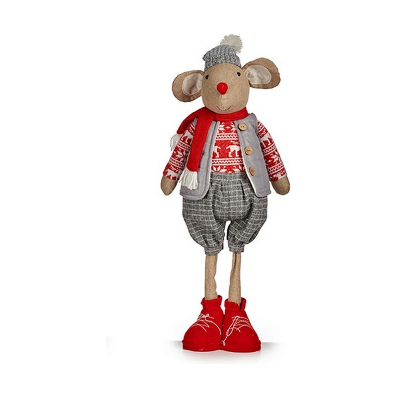 Figurine Décorative Souris Noël 71 cm Rouge Gris Polyester Blanc Crème - Acheter à 35,93 € seulement chez Collector's Boutique