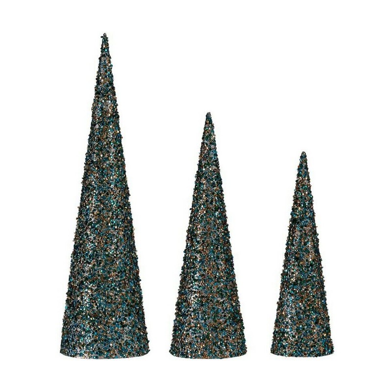 Décoration Noël Cônes Paillettes 3 Pièces Bleu Doré Plastique - Acheter à 28,73 € seulement chez Collector's Boutique