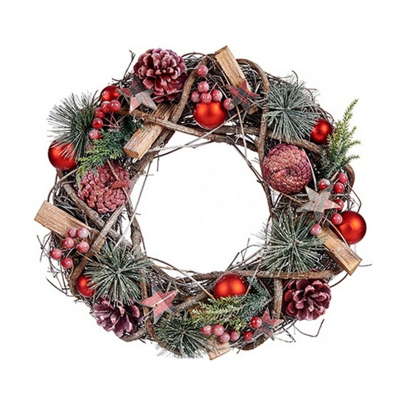 Couronne de Noël Naturel Rouge Bois Vert Plastique (35 x 10 x 35 cm) - Acheter à 19,73 € seulement chez Collector's Boutique