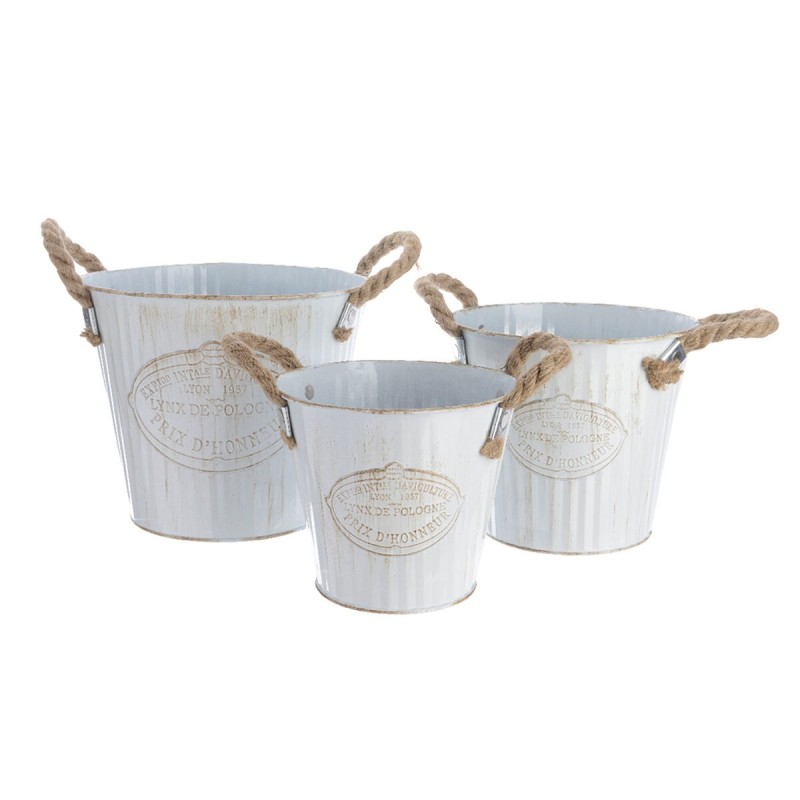 Set de pots de fleurs Decoris Corde Avec des poignées Métal Blanc (3 Pièces) - Acheter à 17,54 € seulement chez Collector's Bout